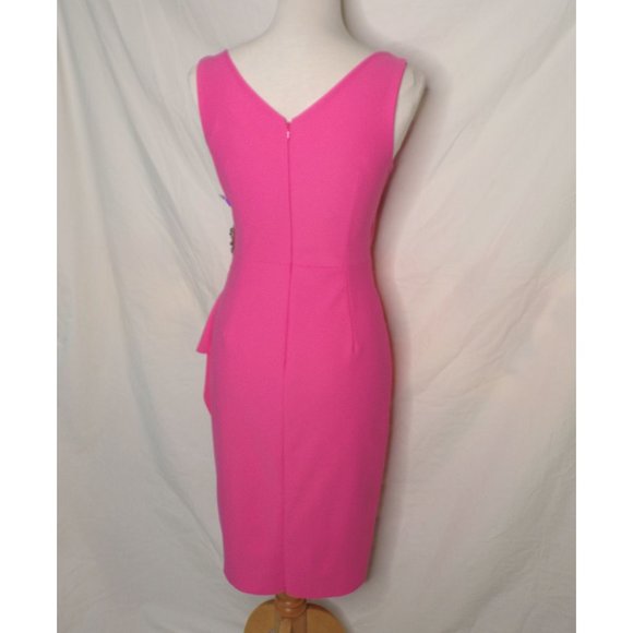 ALEX EVENINGS Side Ruched Embellished Slimming Cocktail Dress Hot Pink 4 NEW - Picture 7 of 7